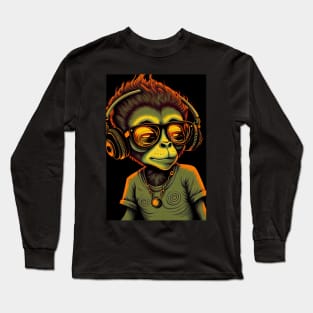 Psychedelic Monkey wearing Sunglasses and Headphones Long Sleeve T-Shirt